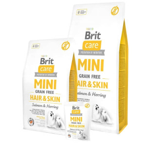 BRIT CARE DOG MINI HAIR & SKIN sausā barība suņiem Lasis, siļķe 7kg